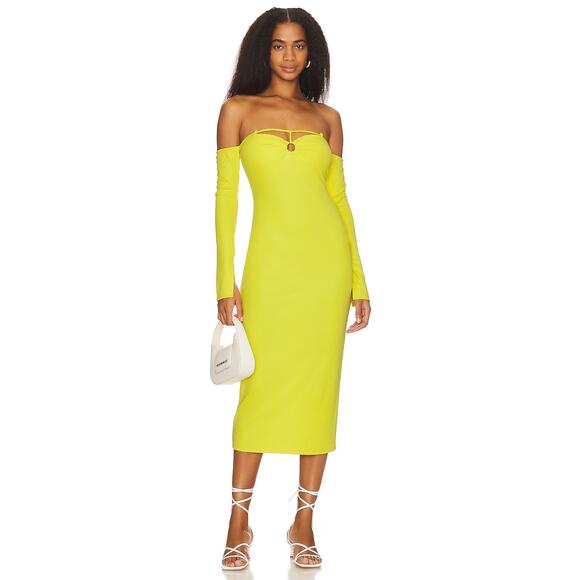 Not Yours To Keep Sunny Ribbed Knit Midi Dress Strapless Summer Beachy Resort S - Picture 2 of 11